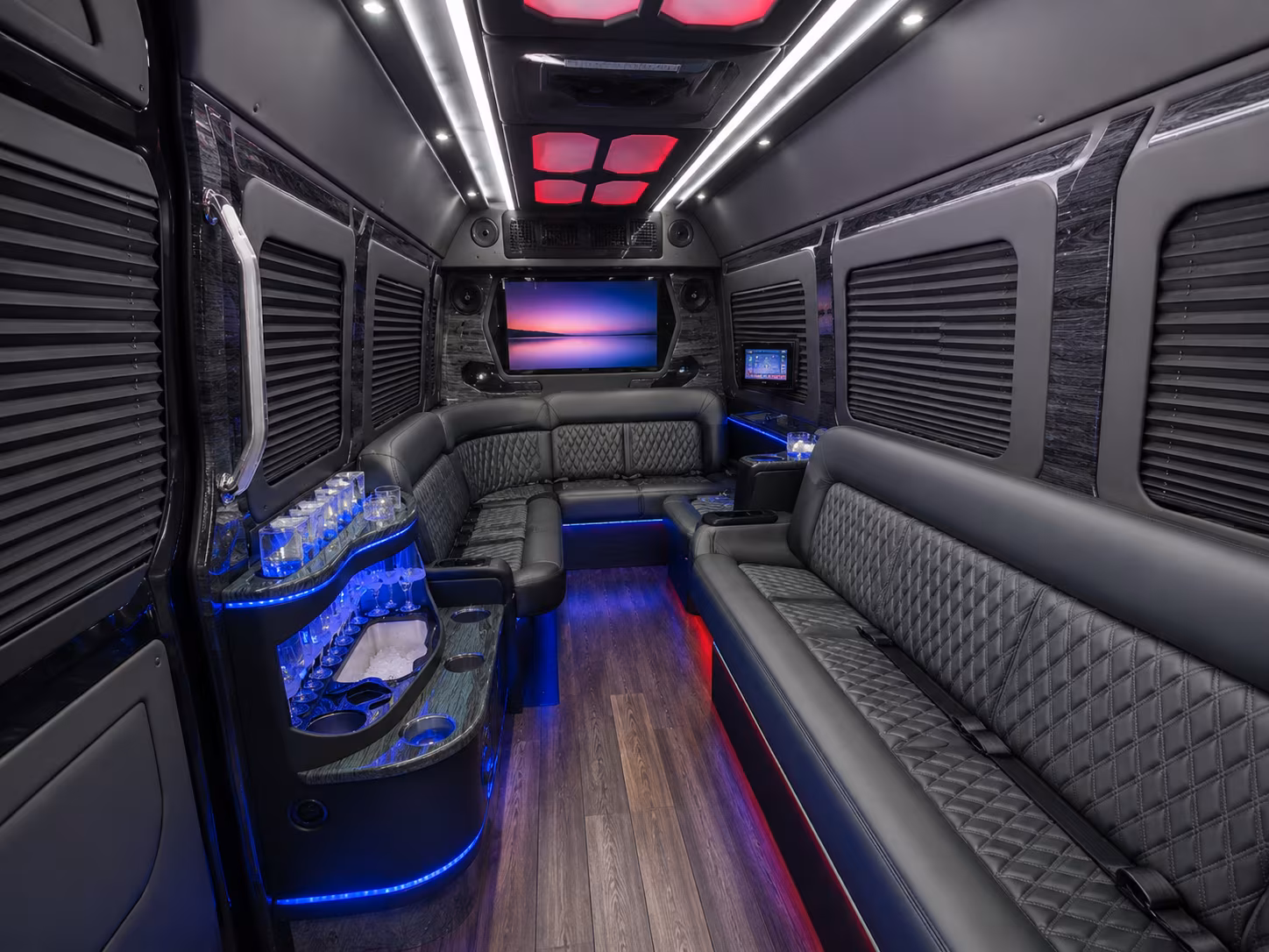 lakeville 40 passenger party bus interior